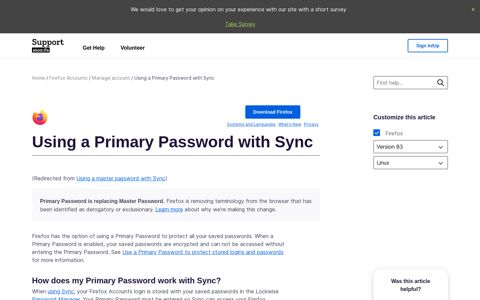 Using a Primary Password with Sync | Firefox Help