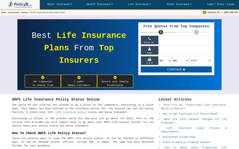 HDFC Life Insurance Policy Status Online - PolicyX.com