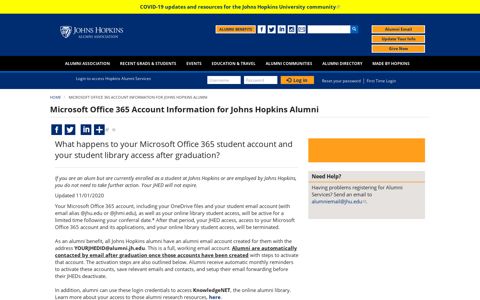 Microsoft Office 365 Account Information for Johns Hopkins ...