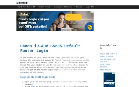 Canon iR-ADV C5235 - Default login IP, default username ...