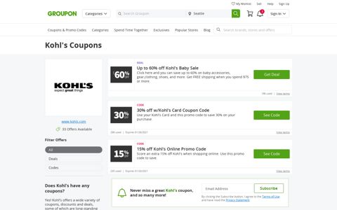 30% Off Kohl's Coupons & Coupon Codes - December 2020
