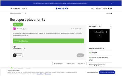 Solved: Eurosport player on tv - Samsung Community