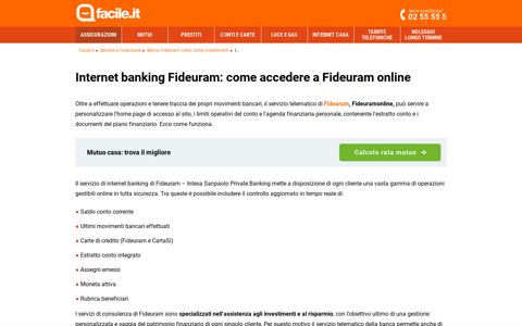Internet banking Fideuram | Facile.it