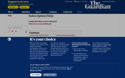 Guardian and Observer subscription FAQs | Help | The Guardian