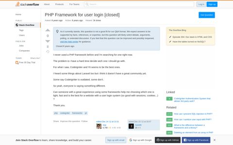 PHP Framework for user login - Stack Overflow