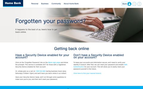 Forgotten your password? - Hume Bank