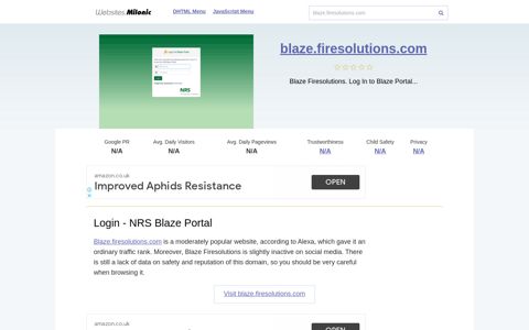 Blaze.firesolutions.com website. Login - NRS Blaze Portal.