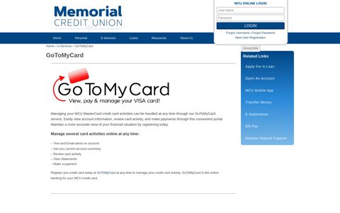 GoToMyCard : Memorial Credit Union