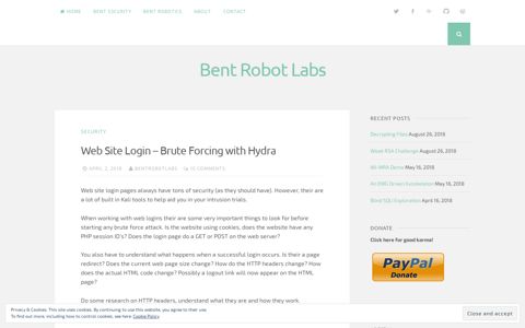 Web Site Login – Brute Forcing with Hydra – Bent Robot Labs