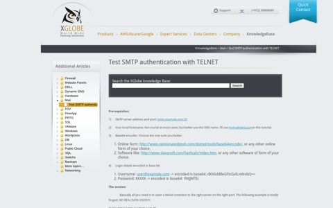 Test SMTP authentication with TELNET - XGlobe