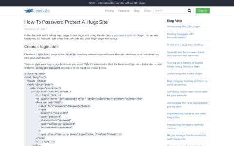 How To Password Protect A Hugo Site - Aerobatic
