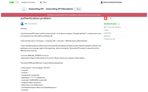 authentication problem - Accounting API Discussions - Sage City