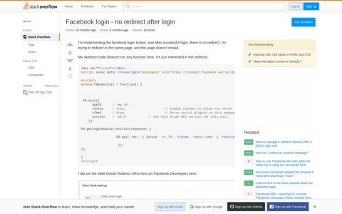 Facebook login - no redirect after login - Stack Overflow