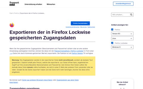 Exportieren der in Firefox Lockwise gespeicherten ...