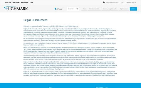 Legal Disclaimers - Discover Highmark