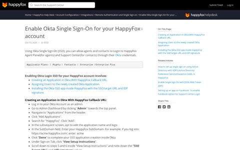 Enable Okta Single Sign-On for your HappyFox account ...