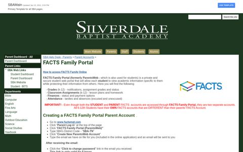 FACTS Family Portal - Parent Dashboard