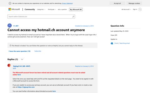 Cannot access my hotmail.ch account anymore - Microsoft ...