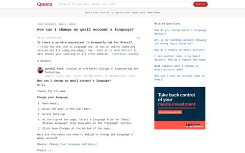 How to change my gmail account's language - Quora