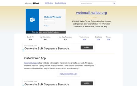 Webmail.hallco.org website. Outlook Web App.