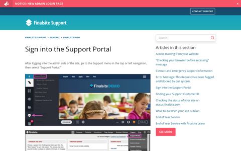 Sign into the Support Portal – Finalsite Support