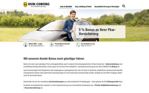 Kombi-Bonus: Jetzt zusätzlich 5% sparen | HUK-COBURG