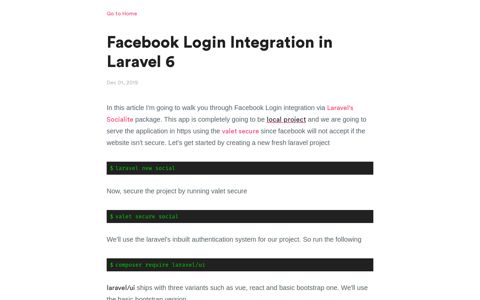 Facebook Login Integration in Laravel 6