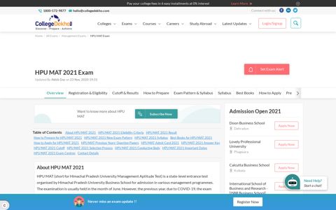HPU MAT 2021- Exam Dates, Application, Eligibility, Pattern