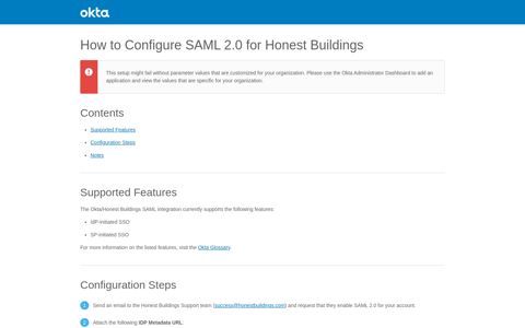 How to Configure SAML 2.0 for Honest Buildings - Setup SSO