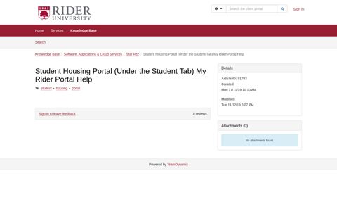 Article - Student Housing Portal (Und... - TeamDynamix