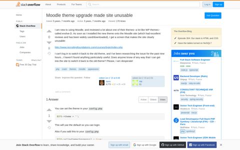 Moodle theme upgrade made site unusable - Stack Overflow