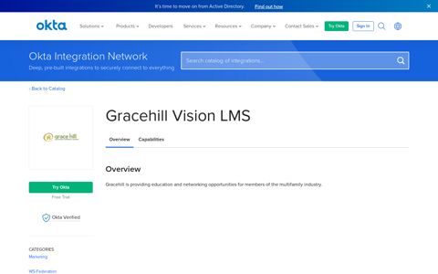 Gracehill Vision LMS | Okta