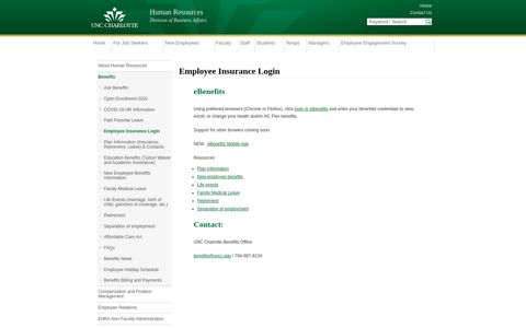 Employee Insurance Login | Human Resources | UNC Charlotte