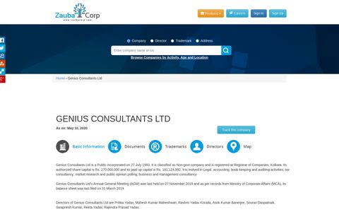 GENIUS CONSULTANTS LTD - Company, directors and ...