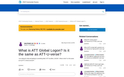 What is ATT Global Logon? Is it the same as ATT-U-verse ...