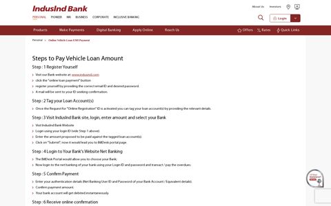 Online Vehicle Loan EMI Payment - IndusInd Bank