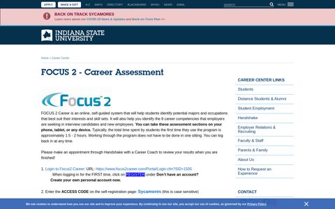 FOCUS 2 - Career Assessment | Indiana State University