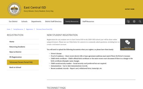 Registration / TxConnect Parent Portal FAQ - East Central ISD