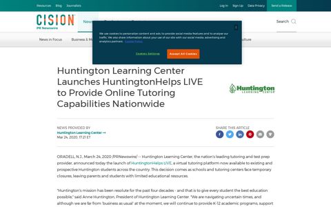Huntington Learning Center Launches HuntingtonHelps LIVE ...