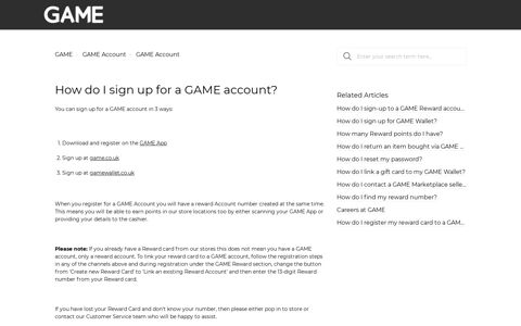 How do I sign up for a GAME account? : GAME