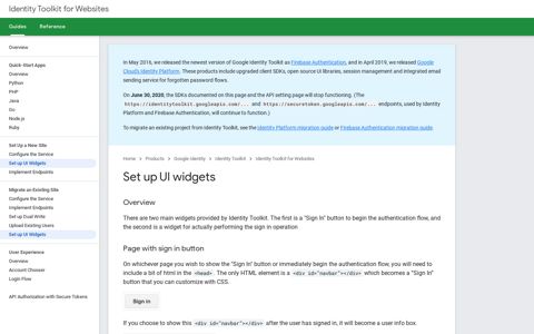 Set up UI widgets | Identity Toolkit for Websites | Google ...