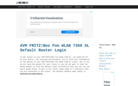 AVM FRITZ!Box Fon WLAN 7360 SL - Default login IP, default ...