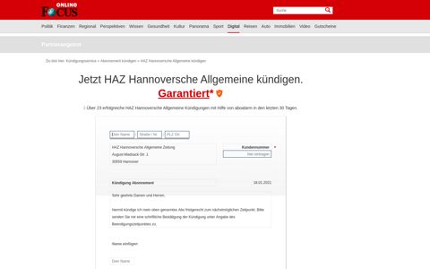 HAZ Hannoversche Allgemeine kündigen - so schnell geht's ...