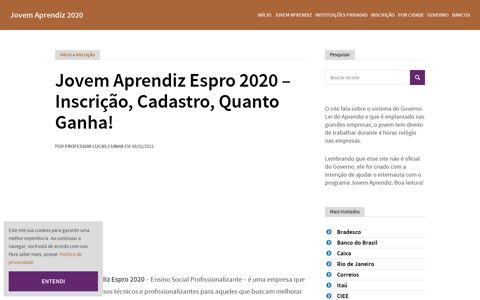 Inscrição, Cadastro, Quanto ... - Jovem Aprendiz Espro 2020