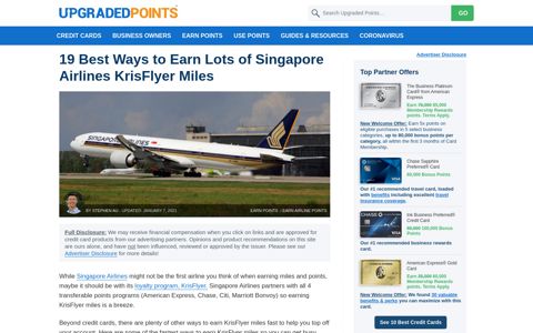 19 Best Ways to Earn Lots of Singapore Airlines KrisFlyer Miles