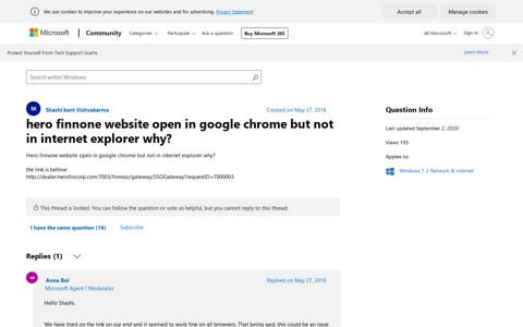 hero finnone website open in google chrome but not in internet