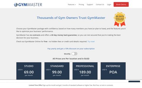 GymMaster Pricing Page