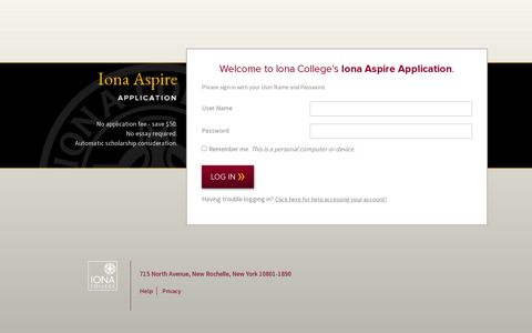 Login | Iona Aspire Application | Iona College