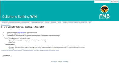 How to Login to Cellphone Banking on fnb.mobi? - Google Sites