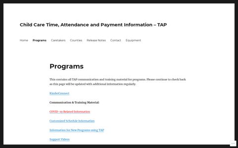 Programs – Child Care Time, Attendance and ... - Ohio TAP
